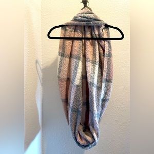 Grey, pink, white infinity scarf